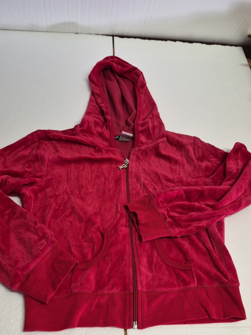 ✨ Self Esteem Red Velour Full-Zip Hoodie ✨ M - Made In USA